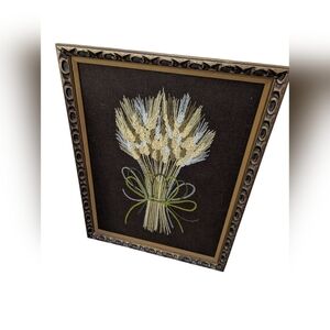 Vintage Framed, Wheat Embroidery Art,70's